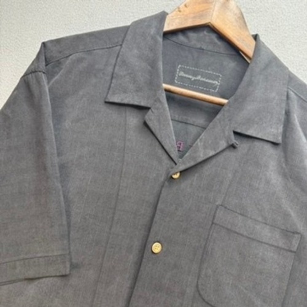 Tommy Bahama Shirt Men L Gray Silk Button Front Camp Short Sleeve Grid Textured